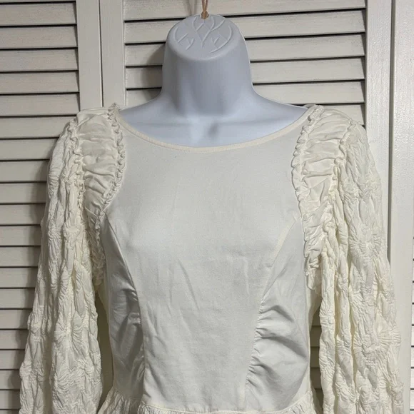 Free People Oliva Cream Ruffle-Trim Long Sleeve Blouse - Picture 2 of 11